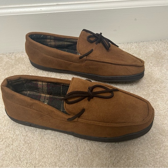 Dearfoam Slippers Dluxe Moccasin  Brown  Size 11/12 Large House Shoes Indoor - Picture 13 of 13